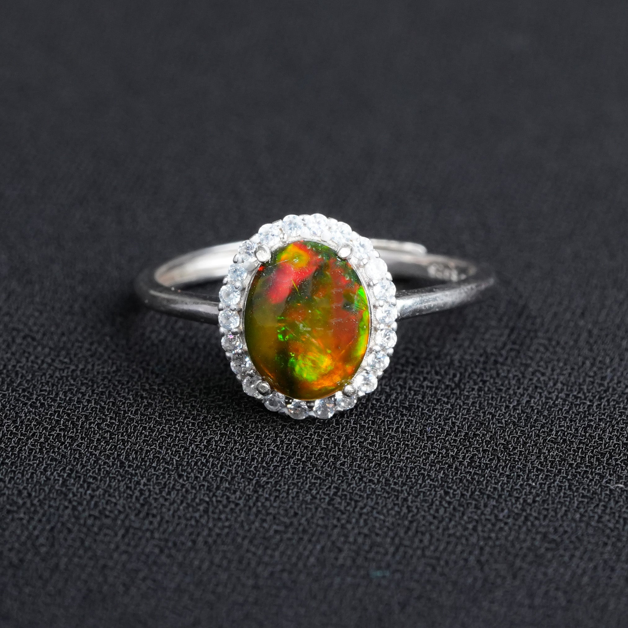 Black Opal Halo Ring