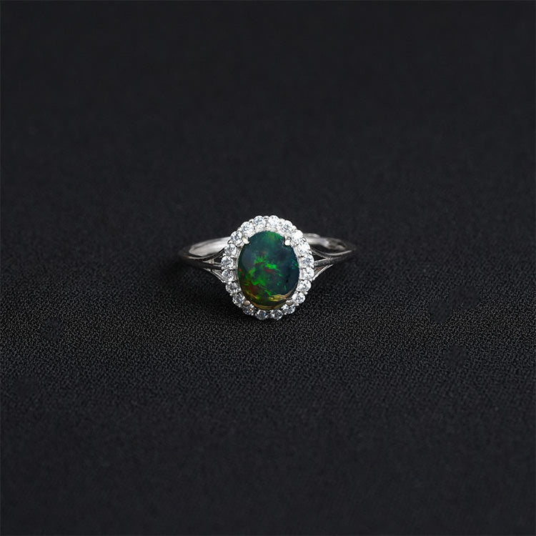 Black Opal Halo Ring - Split Shank