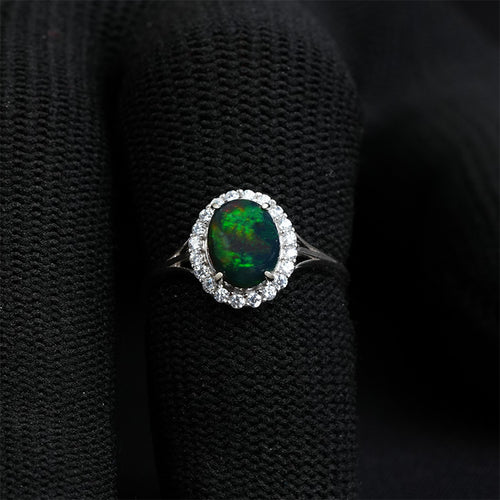 Black Opal Halo Ring - Split Shank
